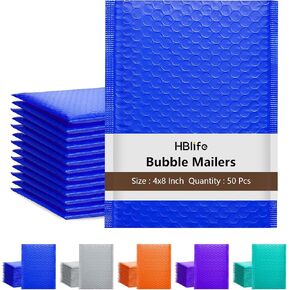 HBlife 50Pcs Bubble Mailers, 4x8 Inches Self Seal Blue Poly Mailers, Padded Envelopes Shipping Bags Packaging for Small Business in Saudi Arabia