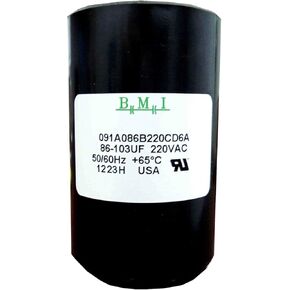86-103 MFD (uF) 3/4 and 1 HP Well Pump Control Box Motor Start Capacitor for Franklin 275464118, 2801074915, CRC 2824085015 and Tuhorse TCB15M230. Made in The USA by BMI in Saudi Arabia