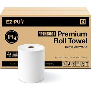 EZbrnd P2H600 EZ-Pull Premium 2-Ply+ Roll Paper منشفة يد، بيضاء، طول 600 قدم، عالمية 8 بوصة × 1.5 بوصة، حزمة من 6 قطع in Kuwait