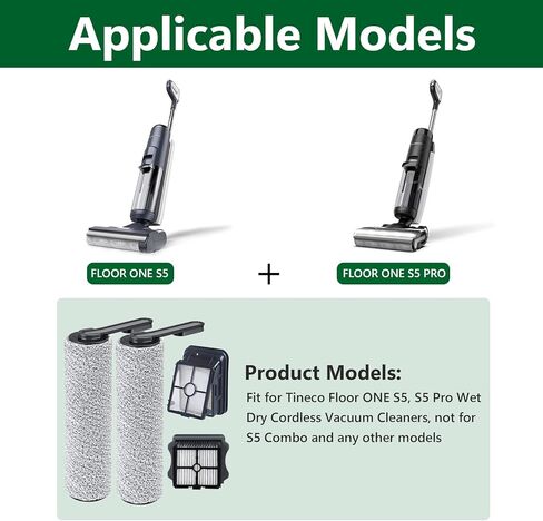 سيرو مجموعة من 6 قطع غيار لمكنسة تينيكو فلور ون اس 5/فلور ون اس 5 برو اللاسلكية الرطبة والجافة (3 فلاتر هيبا + 2 بكرة فرشاة + 1 فرشاة بيضاء) in Kuwait