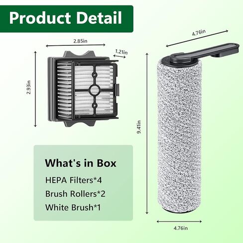 سيرو مجموعة من 6 قطع غيار لمكنسة تينيكو فلور ون اس 5/فلور ون اس 5 برو اللاسلكية الرطبة والجافة (3 فلاتر هيبا + 2 بكرة فرشاة + 1 فرشاة بيضاء) in Kuwait