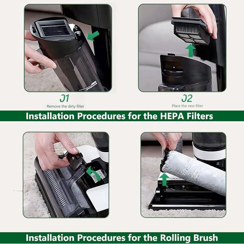 سيرو مجموعة من 6 قطع غيار لمكنسة تينيكو فلور ون اس 5/فلور ون اس 5 برو اللاسلكية الرطبة والجافة (3 فلاتر هيبا + 2 بكرة فرشاة + 1 فرشاة بيضاء) in Kuwait