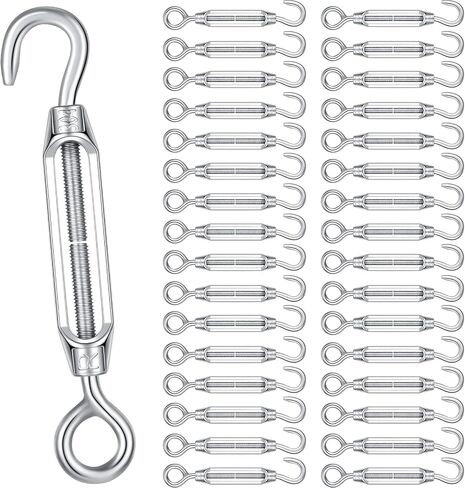 Hicarer 32 Pieces 4mm Hook and Eye Turnbuckle for Cable Wire Rope Tension, 304 Stainless Steel Turnbuckle Cable Tensioner Cable Tightener Wire Tightener for DIY String Light Picture Hanging Tent Rope in Saudi Arabia