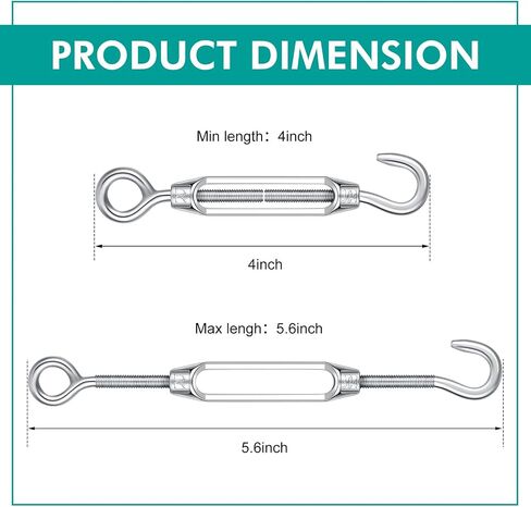 Hicarer 32 Pieces 4mm Hook and Eye Turnbuckle for Cable Wire Rope Tension, 304 Stainless Steel Turnbuckle Cable Tensioner Cable Tightener Wire Tightener for DIY String Light Picture Hanging Tent Rope in Saudi Arabia