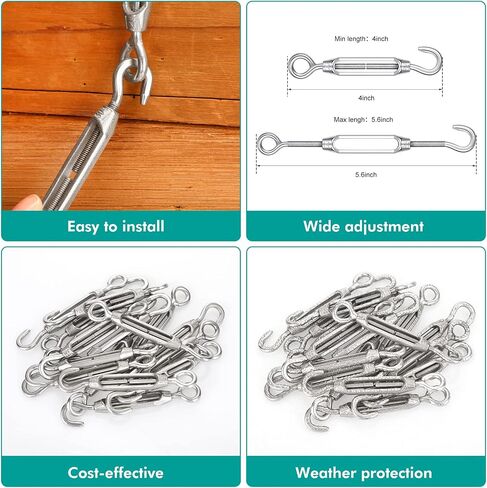 Hicarer 32 Pieces 4mm Hook and Eye Turnbuckle for Cable Wire Rope Tension, 304 Stainless Steel Turnbuckle Cable Tensioner Cable Tightener Wire Tightener for DIY String Light Picture Hanging Tent Rope in Saudi Arabia