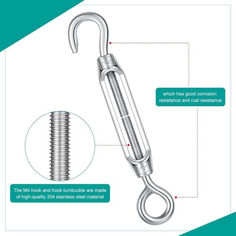 Hicarer 32 Pieces 4mm Hook and Eye Turnbuckle for Cable Wire Rope Tension, 304 Stainless Steel Turnbuckle Cable Tensioner Cable Tightener Wire Tightener for DIY String Light Picture Hanging Tent Rope in Saudi Arabia