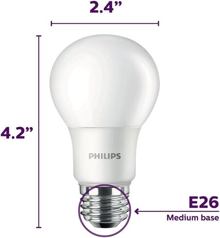 لمبة الإضاءة Philips LED Basic Frosted Dimmable A19 - تقنية EyeComfort - 450 Lumen - أبيض ناعم (2700K) - 6.5W=40W - قاعدة E26 - داخلي - 4 عبوات in Kuwait