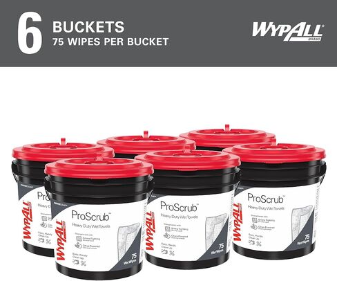 WypAll® PowerClean™ ProScrub™ Heavy Duty Wet Towels (91371), Dual Action Cleaning, X-Large 9.5" x 12" Wipes, Bucket Included (75 Sheets/Container, 6 Containers/Case, 450 Sheets/Case) in Saudi Arabia