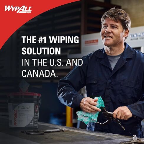 WypAll® PowerClean™ ProScrub™ Heavy Duty Wet Towels (91371), Dual Action Cleaning, X-Large 9.5" x 12" Wipes, Bucket Included (75 Sheets/Container, 6 Containers/Case, 450 Sheets/Case) in Saudi Arabia