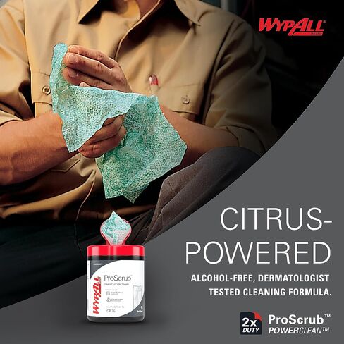 WypAll® PowerClean™ ProScrub™ Heavy Duty Wet Towels (91371), Dual Action Cleaning, X-Large 9.5" x 12" Wipes, Bucket Included (75 Sheets/Container, 6 Containers/Case, 450 Sheets/Case) in Saudi Arabia