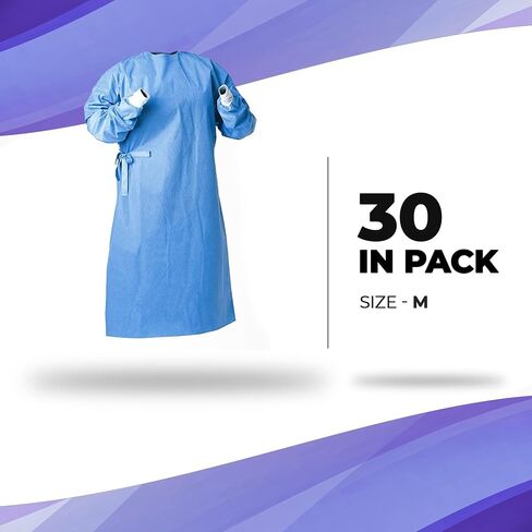 AMZ Disposable Isolation Gown, Medium. Pack of 10 Blue Polypropylene Disposable Gowns Medical. 50 gsm Isolation Gowns Disposable. Personal Protective Gown Disposable with Knit Cuffs in Kuwait