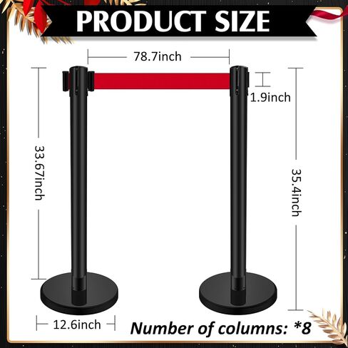 Ferraycle 8 مجموعات من الدعامات مع أحزمة قابلة للسحب بطول 6.6 قدم من الفولاذ المقاوم للصدأ للتحكم في الحشود، فواصل خط حاجز حزام قابل للسحب لعمود خط طابور الحشود، سهلة التجميع (أحمر أسود) in Kuwait