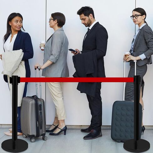 Ferraycle 8 مجموعات من الدعامات مع أحزمة قابلة للسحب بطول 6.6 قدم من الفولاذ المقاوم للصدأ للتحكم في الحشود، فواصل خط حاجز حزام قابل للسحب لعمود خط طابور الحشود، سهلة التجميع (أحمر أسود) in Kuwait