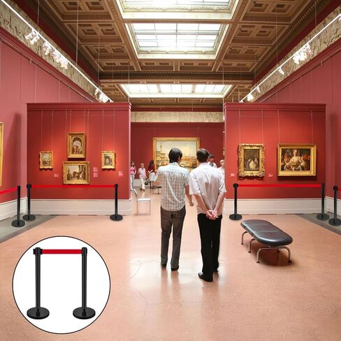 Ferraycle 8 مجموعات من الدعامات مع أحزمة قابلة للسحب بطول 6.6 قدم من الفولاذ المقاوم للصدأ للتحكم في الحشود، فواصل خط حاجز حزام قابل للسحب لعمود خط طابور الحشود، سهلة التجميع (أحمر أسود) in Kuwait