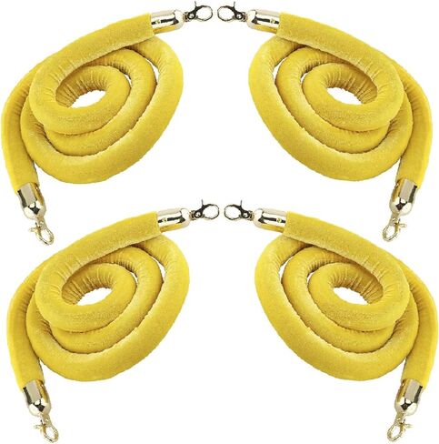 NovelBee 4 قطع من الحبال المخملية الصفراء مع خطافات ذهبية، حبال حاجز طابور بطول 5 أقدام، حواجز أمان من الحبال المخملية للتحكم في الحشود لديكورات الحفلات in Kuwait