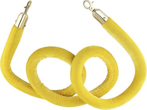 NovelBee 4 قطع من الحبال المخملية الصفراء مع خطافات ذهبية، حبال حاجز طابور بطول 5 أقدام، حواجز أمان من الحبال المخملية للتحكم في الحشود لديكورات الحفلات in Kuwait