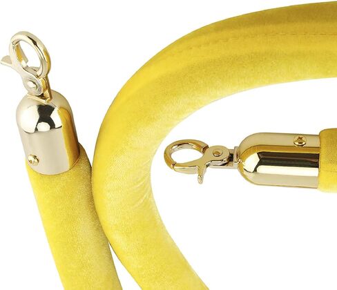 NovelBee 4 قطع من الحبال المخملية الصفراء مع خطافات ذهبية، حبال حاجز طابور بطول 5 أقدام، حواجز أمان من الحبال المخملية للتحكم في الحشود لديكورات الحفلات in Kuwait