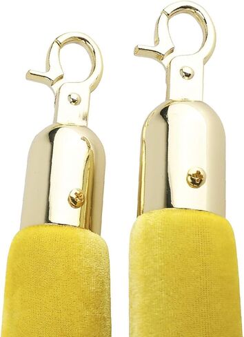 NovelBee 4 قطع من الحبال المخملية الصفراء مع خطافات ذهبية، حبال حاجز طابور بطول 5 أقدام، حواجز أمان من الحبال المخملية للتحكم في الحشود لديكورات الحفلات in Kuwait