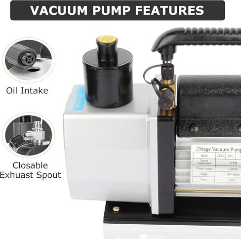 GCSJ 5CFM 1/2HP مضخة فراغ مزدوجة المرحلة دوارة دوارة HVAC تبريد تكييف الهواء أداة هواء تيار متردد 25 ميكرون 320 مل 110 فولت 60 هرتز HVAC مضخة دوارة عميقة متينة وموثوقة in Kuwait