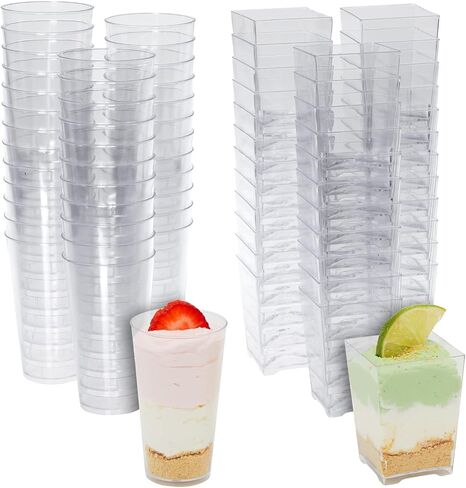 Juvale 72 Pieces Assorted Dessert Cups for Appetizers, Snacks, Plastic Shot Glasses 3oz and 5oz, Cups for Anniversary, Wedding Reception, Baby Shower, Birthday Party (Serves 36) in Kuwait