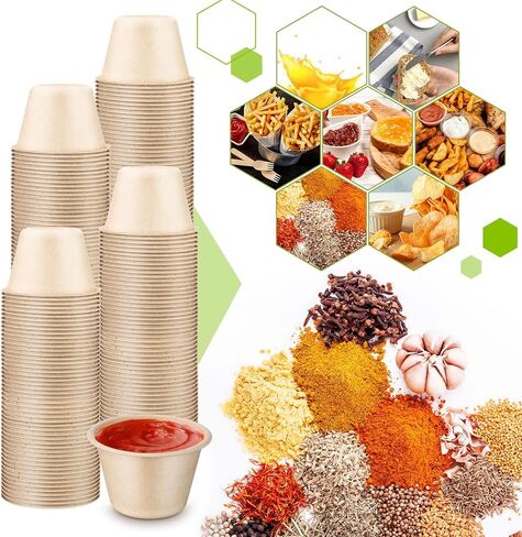 300 قطعة من أكواب ورقية صغيرة تستخدم لمرة واحدة بهارات الطعام وأكواب صغيرة وصلصة صغيرة وأوعية ورقية صغيرة لحفظ الوجبات الخفيفة والحلوى لتخزين الطعام (118 مل) in Kuwait