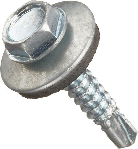 Small Parts Steel Self-Drilling Screw, Zinc Plated Finish, Hex Washer Head, External Hex Drive, Sealing, Includes Washer, 1-1/4" Length, #10-16 Threads (Pack of 100) in Saudi Arabia