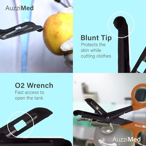 AuzziMed Trauma Shears with Carabiner Clip, Medical Shears with Curved Safety Blades and Oxygen Wrench, 7.5 Inch, Olive Green in Saudi Arabia