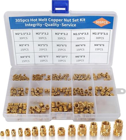 305 قطعة M2 M2.5 M3 M4 M5 M6 متري مترابطة إدراج لجوز مخرش مجموعة الحرارة إدراج الجوز الخيوط النحاس إدراج مجموعة متنوعة للطباعة ثلاثية الأبعاد حقن صب الصحافة الموضوع المكسرات in Kuwait