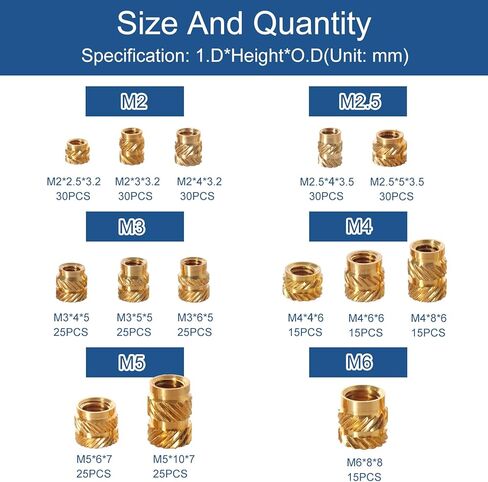 305 قطعة M2 M2.5 M3 M4 M5 M6 متري مترابطة إدراج لجوز مخرش مجموعة الحرارة إدراج الجوز الخيوط النحاس إدراج مجموعة متنوعة للطباعة ثلاثية الأبعاد حقن صب الصحافة الموضوع المكسرات in Kuwait