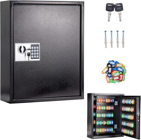 UMEKEN Key Box Wall Mount 100 Position Valet Digital Key Cabinet Lock Box with Code, Electronic Key Holder Lockbox with Key Tags, Key Organizer Locker Box, Black, 15.75" x 4.72" x 21.65" in Saudi Arabia