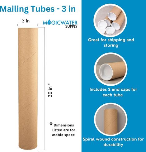 MagicWater Supply Mailing Tube - 3 in x 30 in - Kraft - 6 Pack - for Shipping and Storage of Posters, Arts, Crafts, and Documents in Saudi Arabia
