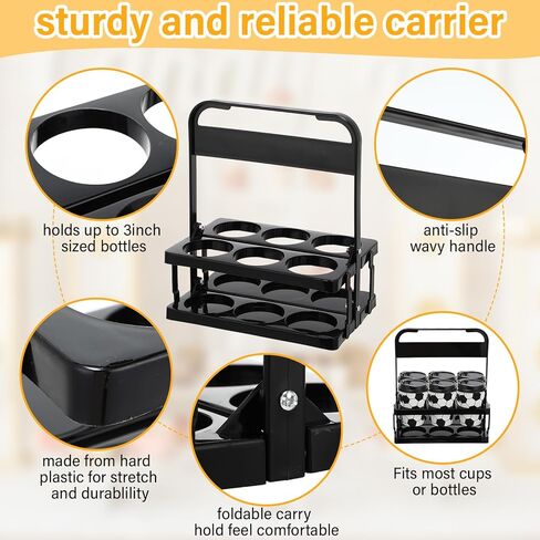 4 قطع حامل مشروبات محمول من سلاير، حامل مشروبات بلاستيكي، حاملات أكواب قابلة لإعادة الاستخدام للمشروبات، حامل أكواب قابل للطي، حامل توصيل المشروبات مع مقبض لسائقي التوصيل، مطعم الطعام، أسود in Kuwait