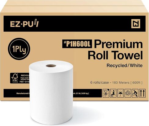 EZbrnd P2H600 EZ-Pull Premium 2-Ply+ Roll Paper منشفة يد، بيضاء، طول 600 قدم، عالمية 8 بوصة × 1.5 بوصة، حزمة من 6 قطع in Kuwait