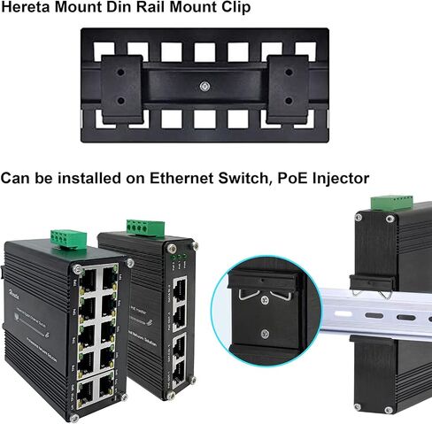 Hereta 1.08 بوصة عرض Din Rail Mount Bracket على 35mm Universal DIN Rail بقوة مع مسامير M3 سبائك الألومنيوم Din Rail Mount Clip لمفتاح إيثرنت (6 حزم) in Kuwait