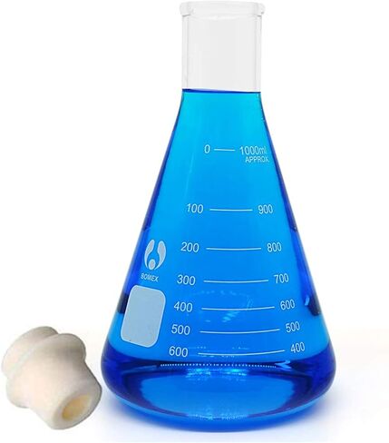 Glass Flask Erlenmeyer Flask Narrow Mouth 1000ml Graduated Flasks with Stopper（Single） in Kuwait