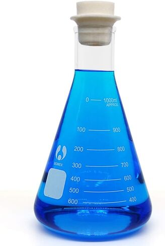 Glass Flask Erlenmeyer Flask Narrow Mouth 1000ml Graduated Flasks with Stopper（Single） in Kuwait