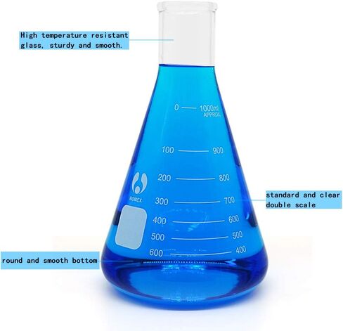 Glass Flask Erlenmeyer Flask Narrow Mouth 1000ml Graduated Flasks with Stopper（Single） in Kuwait