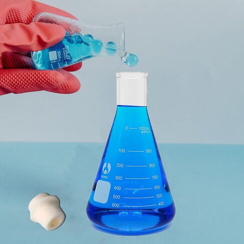 Glass Flask Erlenmeyer Flask Narrow Mouth 1000ml Graduated Flasks with Stopper（Single） in Kuwait
