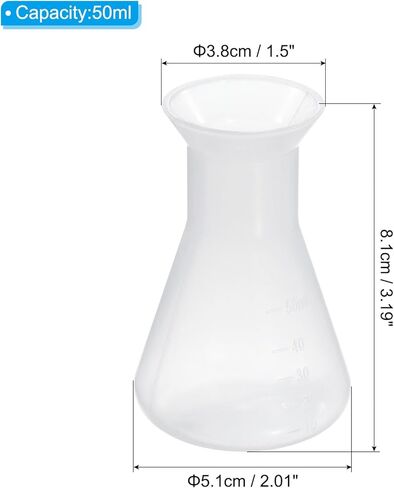 باتيكل قارورة إرلينماير بلاستيكية 50 مل، عبوة واحدة من دورق مخروطي واسع الفم للمختبر، شفاف in Kuwait