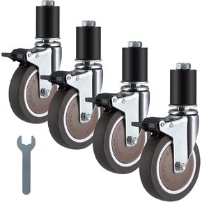 Skelang 4" Expanding Stem Caster, Stainless Steel Work Table Swivel Caster Wheel, Dual Locking Silent Caster for Commercial Kitchen Prep Table with 1-1/2" Leg Tube, Load Capacity 705 Lbs, Pack of 4 in Saudi Arabia