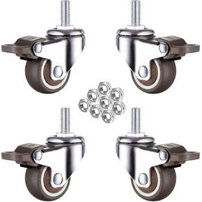 UQXY 1" Threaded Stem Casters with Brake, Heavy Duty Swivel Caster with M6x15 Threaded Stem and Nuts for Shopping Carts, Trolley, Workbench, Furniture (Pack of 4) (M6x15) (1 Inch) in Kuwait