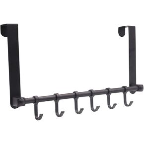 Over The Door Hooks Door Hanger, Moving 6-Hooks Over Door Coat Rack for Hanging, Aluminum Heavy Duty Door Organizer for Towel Robe Hat Bag, Behind Back of Door Bathroom (Black)