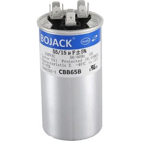 BOJACK 55+15uF MFD ±5% 250V CBB65 Dual Run Circular Start Capacitor for AC Motor Run or Fan Start or Condenser Straight Cool or Heat Pump air Conditioner