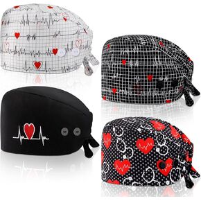 4 Pieces Working Caps with Button and Sweatband Adjustable Working Hats Elastic Scrub Hats Nurse Scrub Cap Nurse Hats for Women