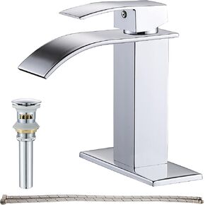 Waterfall Single Handle Bathroom Vanity Sink Faucet with Metal Pop-up Drain, Brushed Nickel Finish in Saudi Arabia