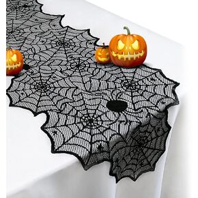 Halloween Table Runner - Black Lace Spider Web Table Runners for Halloween Decor,Vivid Polyester Spider Web Tablecloth for Halloween Masquerade Party Dinner Table Decoration 18 X 72 Inch in Saudi Arabia
