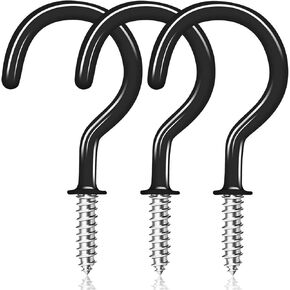 50 Pack Ceiling Hooks, 1-1/4 Inch Vinyl Coated Screw-in Hooks Hanging Plants & Flower Baskets, Multi-Function Wall Hooks Garage Hooks Cup Hooks for Indoors Outdoors - Black in Saudi Arabia