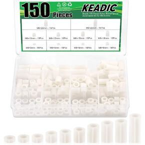 Keadic 150 Pieces Nylon Round Spacer Standoffs Assortment Kit, OD 11mm and ID 6.2mm, Length 3mm 4mm 5mm 8mm 10mm 12mm 15mm 18mm 20mm 25mm for M6 Screws in Saudi Arabia