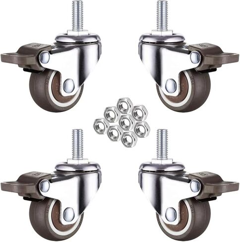 UQXY 1" Threaded Stem Casters with Brake, Heavy Duty Swivel Caster with M6x15 Threaded Stem and Nuts for Shopping Carts, Trolley, Workbench, Furniture (Pack of 4) (M6x15) (1 Inch) in Kuwait