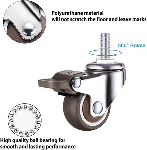 UQXY 1" Threaded Stem Casters with Brake, Heavy Duty Swivel Caster with M6x15 Threaded Stem and Nuts for Shopping Carts, Trolley, Workbench, Furniture (Pack of 4) (M6x15) (1 Inch) in Kuwait